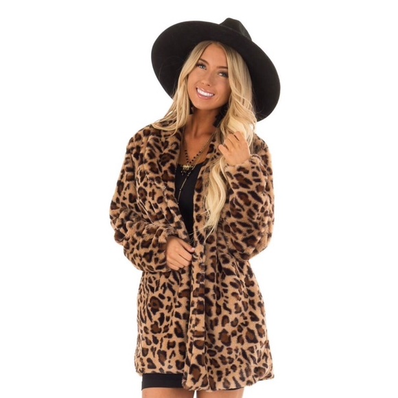 Leopard Faux Fur Jacket Coat with Pockets - Picture 4 of 6